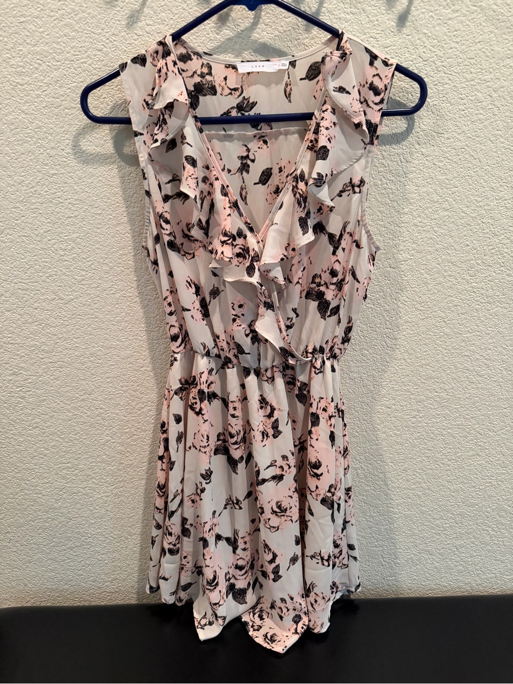 Lush Blush Pink and Black Floral Ruffle Mini Dress